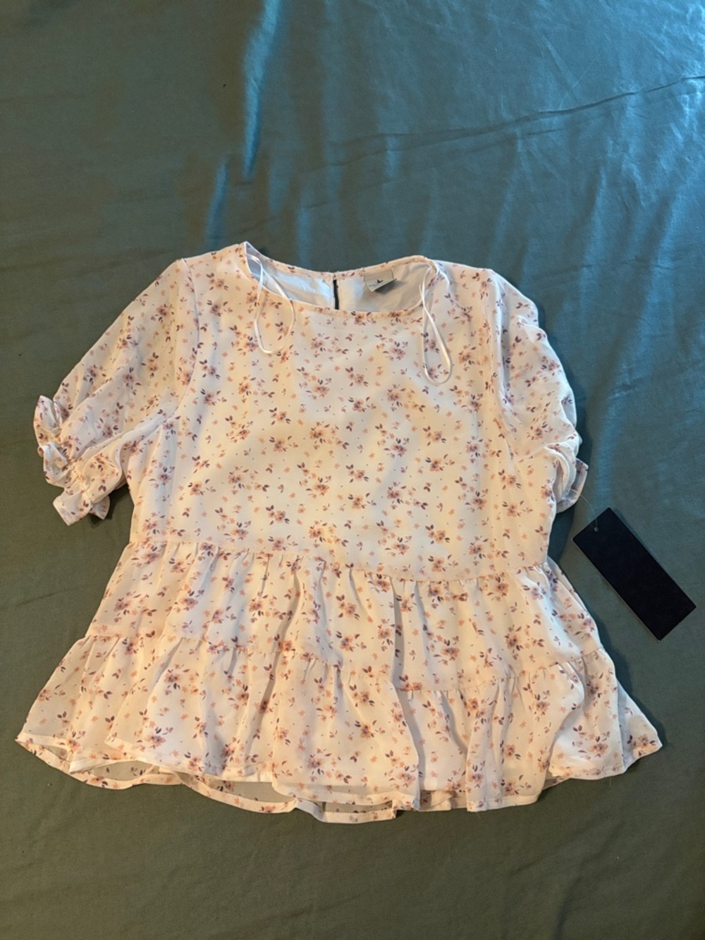 Floral Peplum Ruffle Blouse - white/off white with Pink Floral